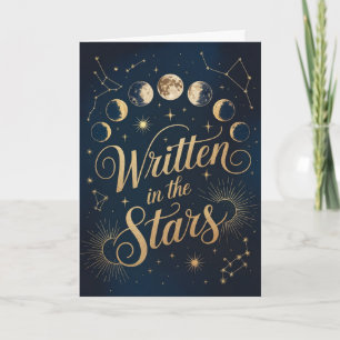 Tarjeta Cumpleaños Zodiaco Fase Lunar Celeste Dorado y Azu