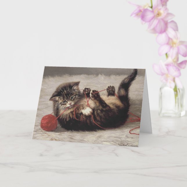 Tarjeta Cuna de Gato, Un Gato Jugando con una Bola de Esta (Orquídea)