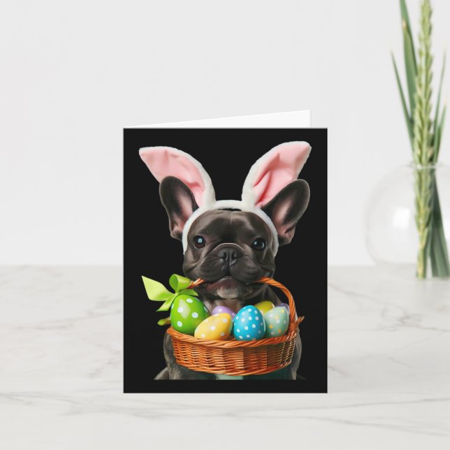 Tarjeta Cunco lindo oreja Bulldog francés perro de pascua, (Anverso)