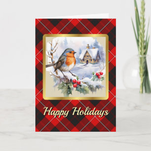 Tarjeta Cunningham Tartan con Robin Personalizado Navidad