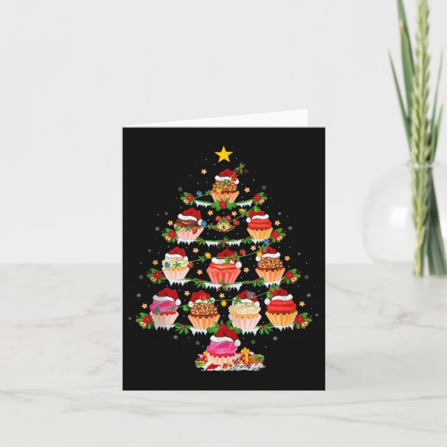 Tarjeta Cupcake Christmas Tree Lights Funny Fast Food Cupc (Anverso)