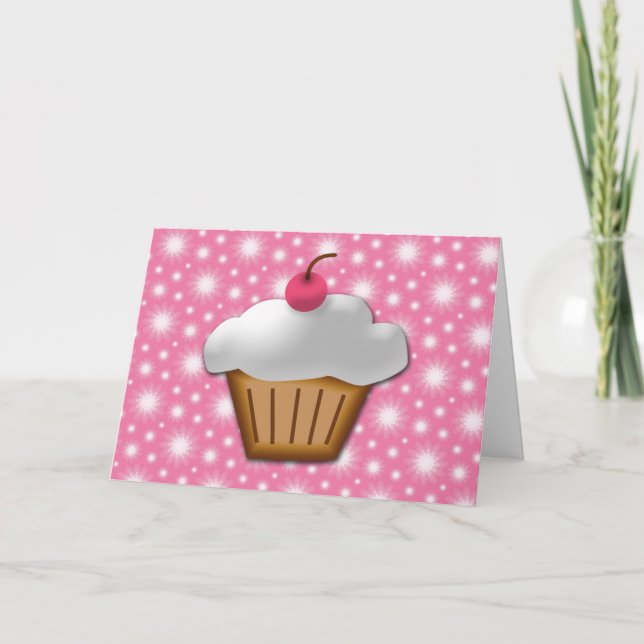 Tarjeta Cupcake con Cereza Rosa en la Parte Superior (Anverso)