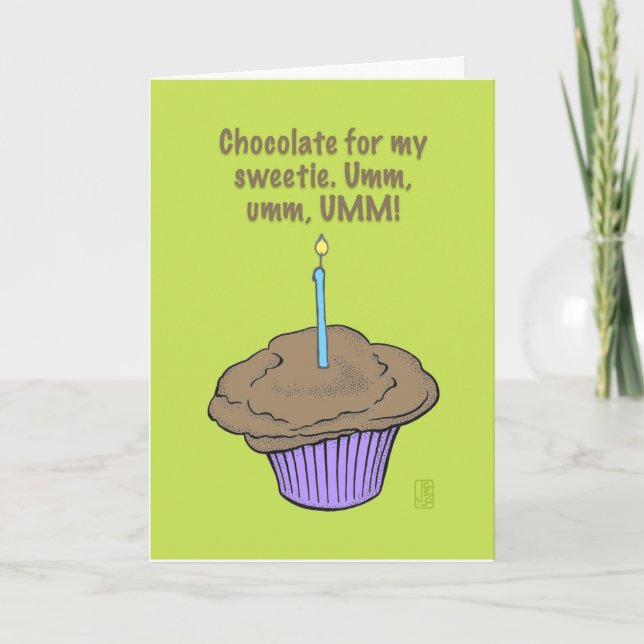 Tarjeta Cupcake con Vela “Umm, umm, UMM!” Cumpleaños (Anverso)