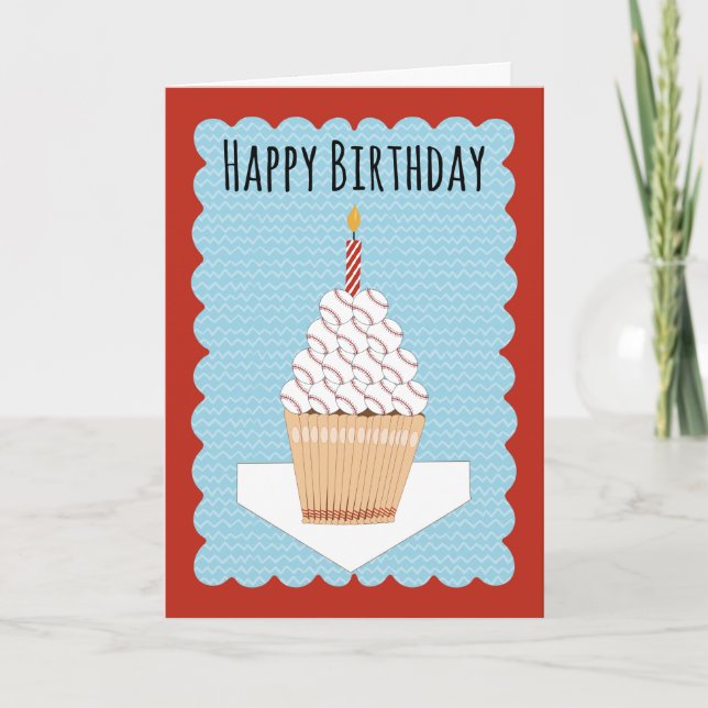Tarjeta Cupcake de béisbol de cumpleaños con bates y pelot (Anverso)