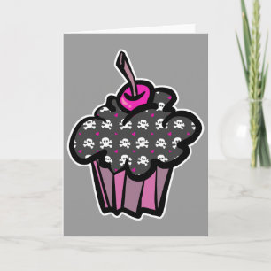 Tarjeta cupcake de cráneo gótico con huesos cruzados
