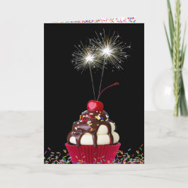 Tarjeta Cupcake de cumpleaños con bengalas
