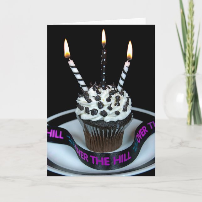 Tarjeta Cupcake de cumpleaños cuesta abajo (Anverso)