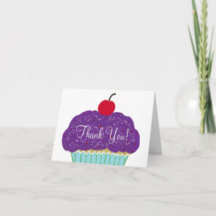 Tarjeta Cupcake de Cumpleaños Gracias Morado