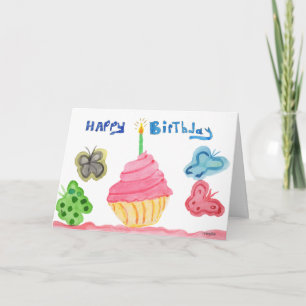 Tarjeta Cupcake de Cumpleaños y Mariposas