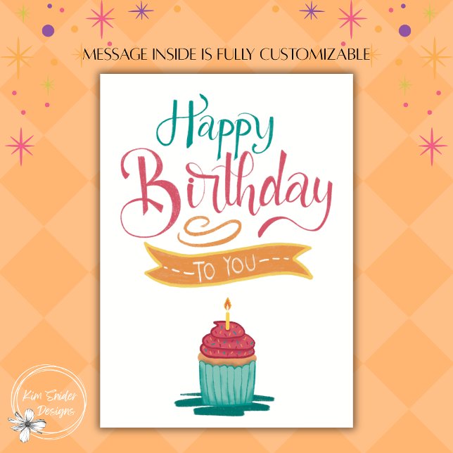 Tarjeta Cupcake de Feliz Cumpleaños con Letra a Mano (Subido por el creador)