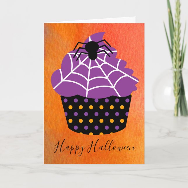 Tarjeta Cupcake de Halloween con tema de araña (Anverso)