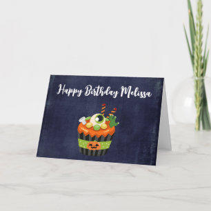 Tarjeta Cupcake de Halloween lindo y espeluznante con un g