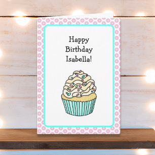 Tarjeta Cupcake de vainilla personalizado lindo cumpleaños