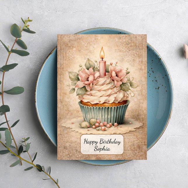 Tarjeta Cupcake Floral Vintage (Subido por el creador)