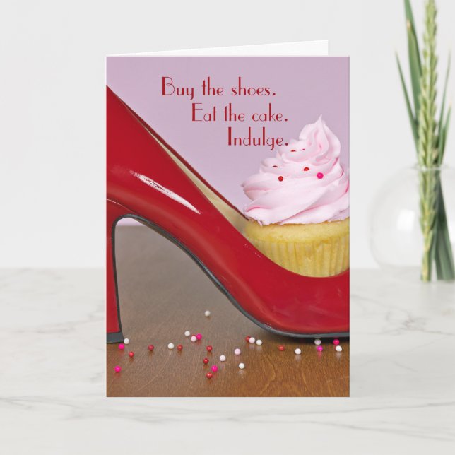 Tarjeta cupcake in red high heel shoe (Anverso)
