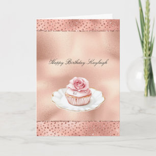 Tarjeta Cupcake Rosa Pink Cumpleaños Glam Glitter Dorado  