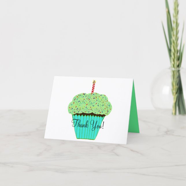 Tarjeta Cupcake verde de agradecimiento de cumpleaños (Anverso)