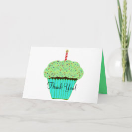 Tarjeta Cupcake verde de agradecimiento de cumpleaños