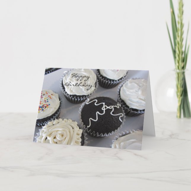 Tarjeta Cupcakes de Cumpleaños Elegantes (Anverso)