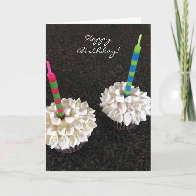 Tarjeta Cupcakes de flores deliciosos con velas (Anverso)