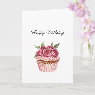 Tarjeta Cupcakes Florales de Rosas Rosadas Cumpleaños