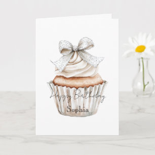 Tarjeta Cupcakes Glitzy Cumpleaños Arco Blanco Plateado
