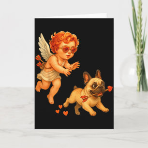 Tarjeta Cupidos persiguiendo al dueño de un bulldog francé