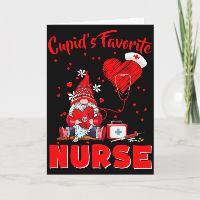 Tarjeta Cupids Favorite Nurse Gnome Valentine Funny Nursin (Anverso)