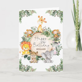 Tarjeta Cura verde jungla Safari animales Felices cumpleañ