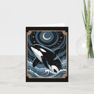 Tarjeta Curiosa Ballena Oceánica Orca Saltando En Una Nig 