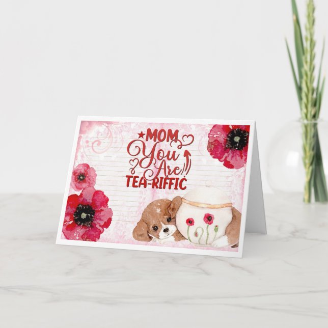 Tarjeta Curiosa Madre Cumpleaños Tea Lover Perro Floral (Anverso)