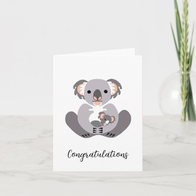 Tarjeta Curiosamente KOALA — Felicitaciones al bebé (Anverso)