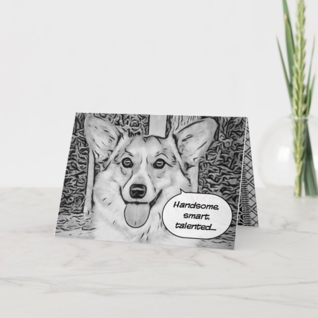 Tarjeta Curioso Corgi del Día del Padre (Anverso)