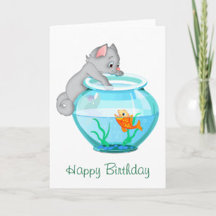 Tarjeta Curioso cumpleaños del gato de pesca