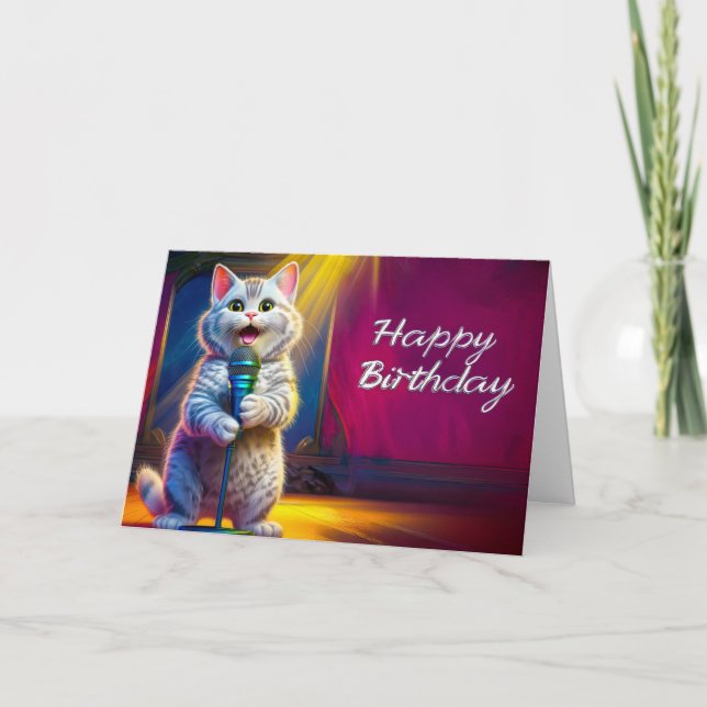 Tarjeta Curioso Gato de cumpleaños feliz (Anverso)