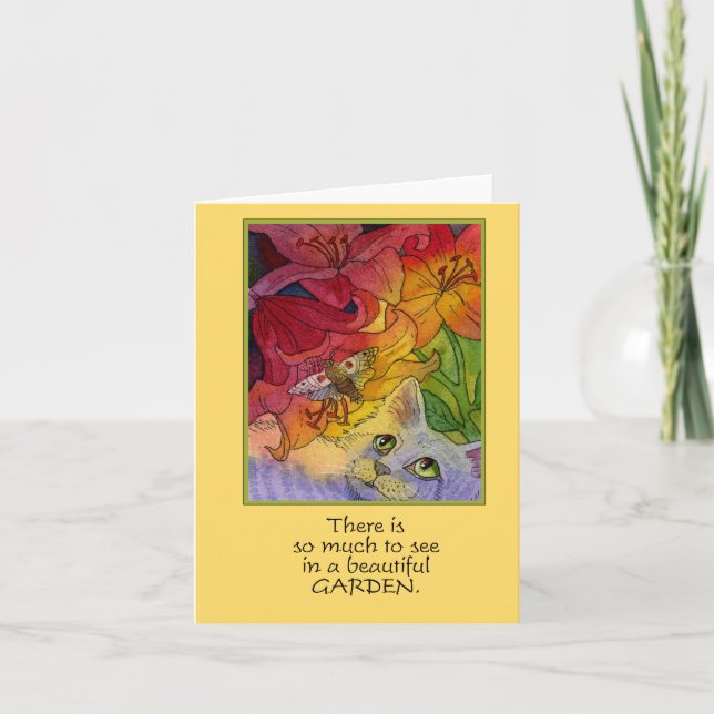 Tarjeta Curioso gato de jardín y Moth Notecard (Anverso)