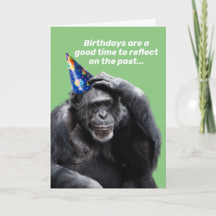Tarjeta Curioso Pensamiento Chimpancé Con Gorra Fiesta Cum