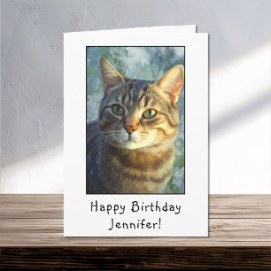 Tarjeta Curioso retrato de gato de Tabby Feliz nombre de c