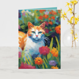 Tarjeta Curious Cat In the Garden Greetings Card