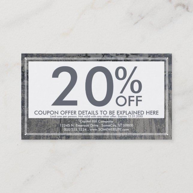 tarjeta curruscante de la cupón de la textura (Anverso)