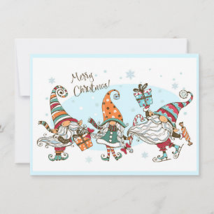 Tarjeta Curso Feliz Navidad Elves Gnomes Watercolor Divers