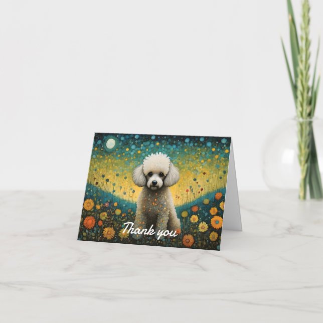 Tarjeta Curte Baby Poodle Flower Meadow Gracias (Anverso)