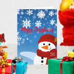 Tarjeta Curte Snowman Winter Wonderland Feliz Navidad<br><div class="desc">Diseño de tarjetas Navidades personalizadas con un bonito ilustracion de un muñeco de nieve sobre un fondo de gradiente azul con copos de nieve. El texto es totalmente personalizable. Para cambiarlo, utilice la opción Personalizar. Para obtener más cambios, como cambios en el tipo de letra, color de fuente o diseño...</div>