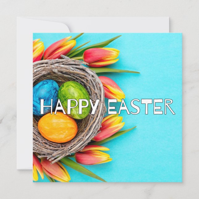 Tarjeta Curte Springtime Happy Easter Flowers & Egg Collag (Anverso)