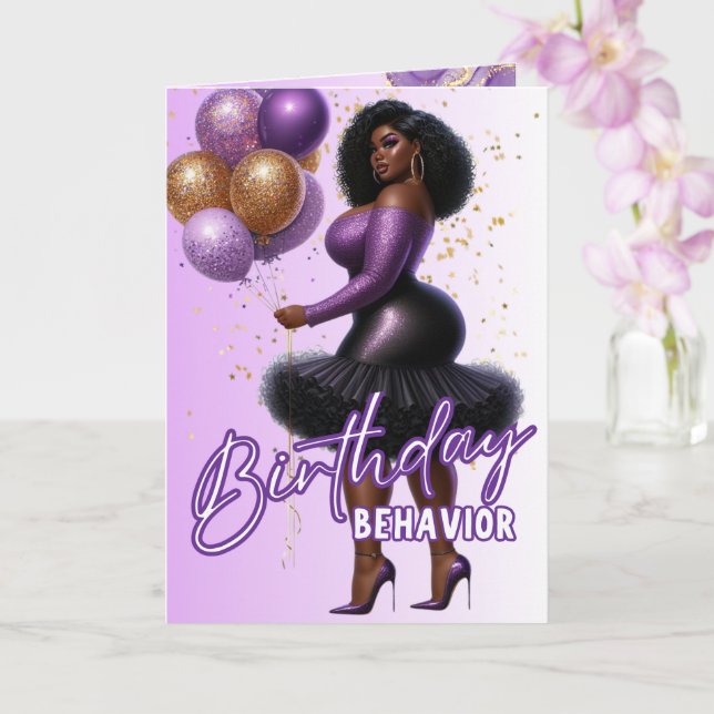 Tarjeta Curvy Glam African American Woman Purple Birday (Orquídea)