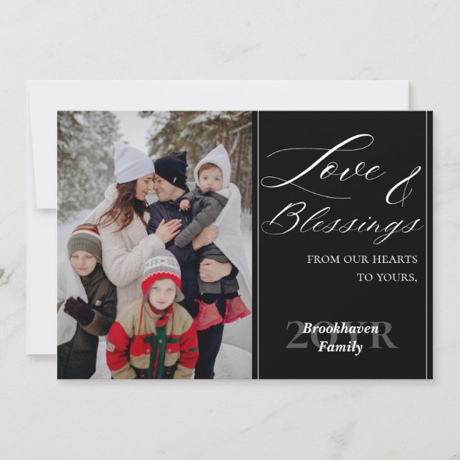 Tarjeta Custom 1 Photo Family Name Year Luxurious Script (Anverso)