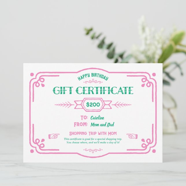 Tarjeta Custom Birthday Gift Certificate (Anverso de pie)