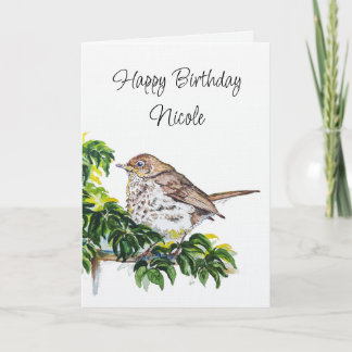 Tarjeta Custom Birthday Watercolor Swainson's Thrush Bird