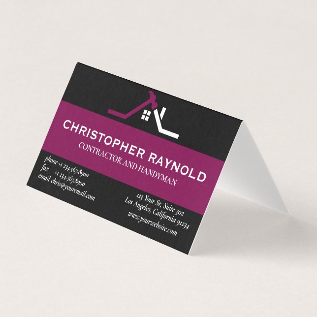 Tarjeta Custom Black and Wine Home Building Construction (Anverso)