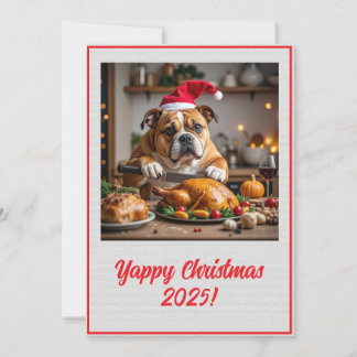Tarjeta Custom Digital Bulldog Yappy Christmas Turkey Xmas